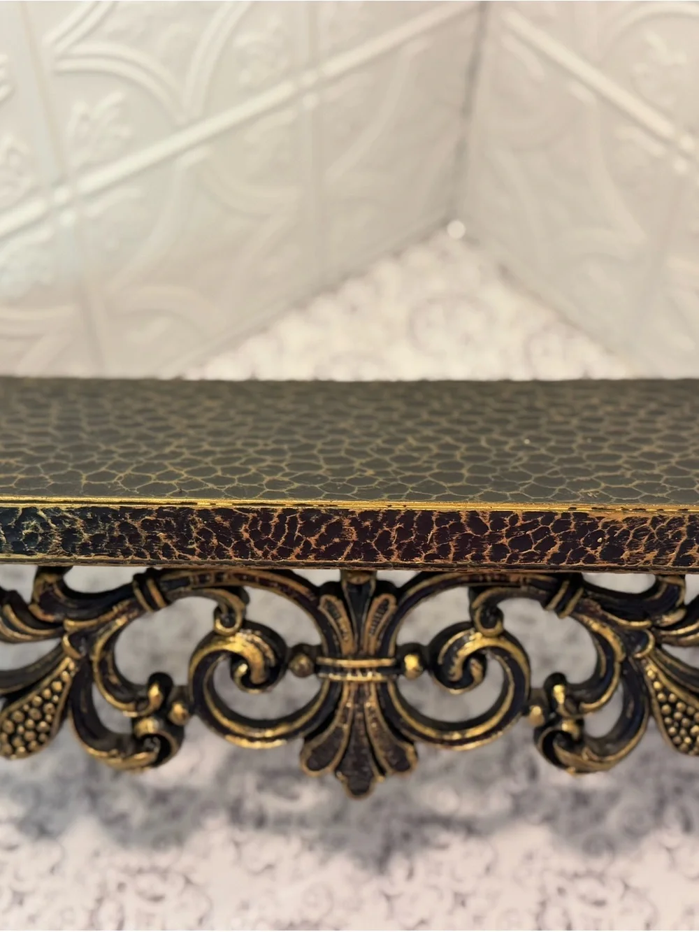 Ornate Gold Faux Metal Wall Accent with Antique Finish
